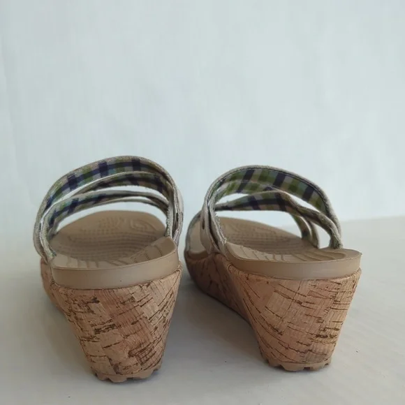 Crocs Open Toe Cork Wedge Strappy Slide Sandal 8 Creamy Beige Tan - Picture 15 of 16